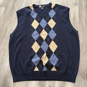 Jos A Bank Leadbetter Golf Vest Men XL Blue Pima Cotton Argyle Print Lightweight